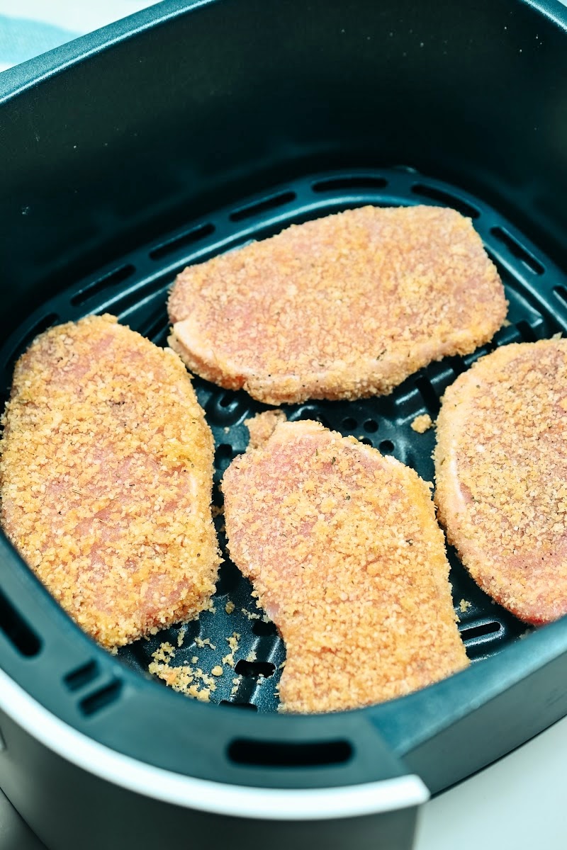 coated raw pork chops in the air fryer