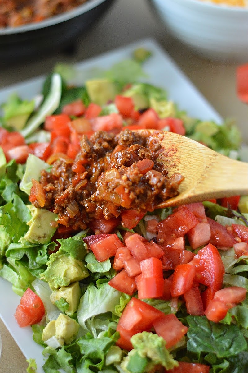 Low Carb Ground Beef Chili Salad - Stylish Cravings