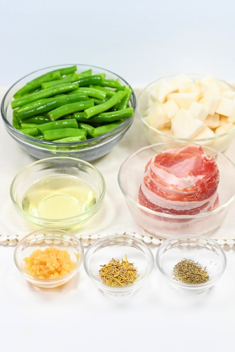 Keto Roasted Garlic Turnips and Green Beans With Bacon Ingredients