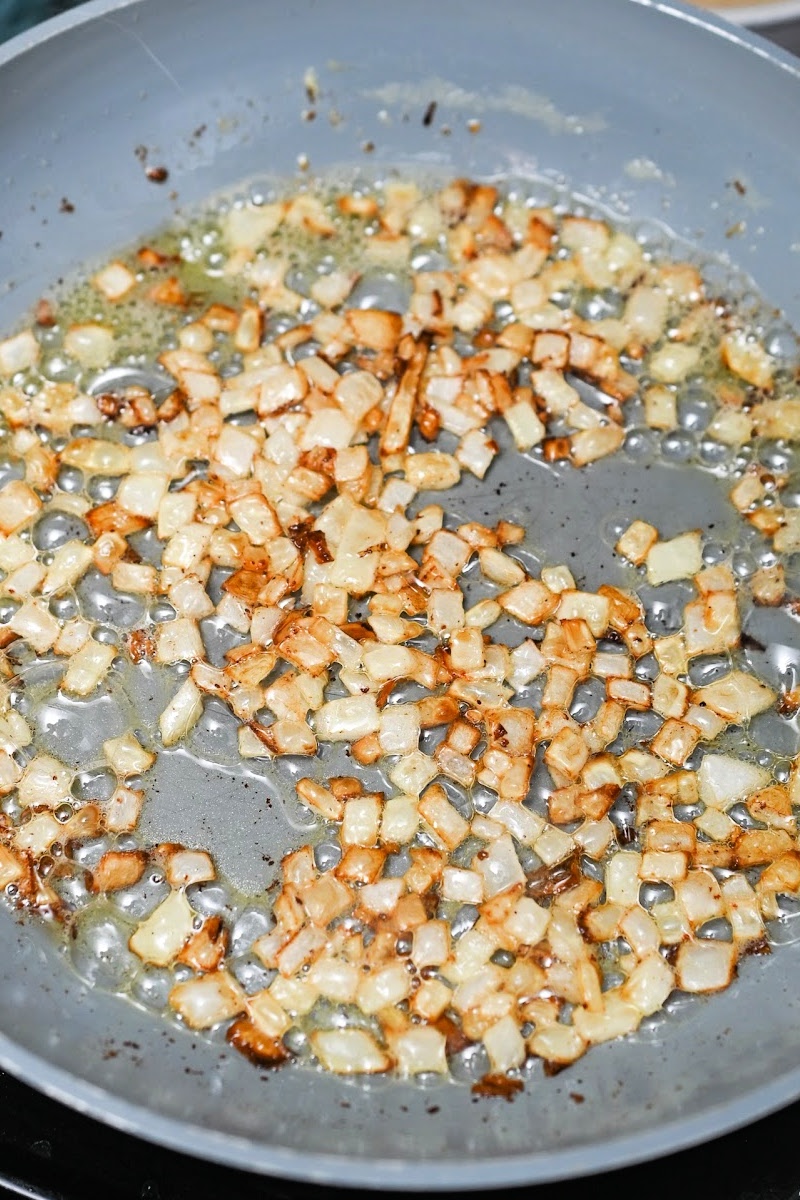 Sautéing diced onions