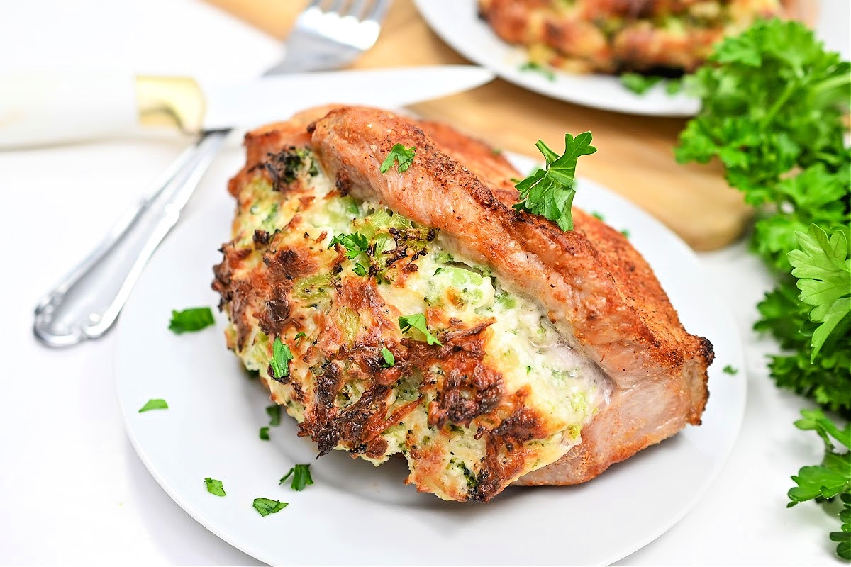 Keto Cheesy Broccoli Stuffed Pork Chops