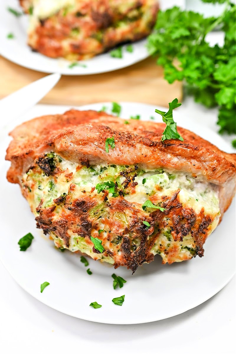 Keto Cheesy Broccoli Stuffed Pork Chops