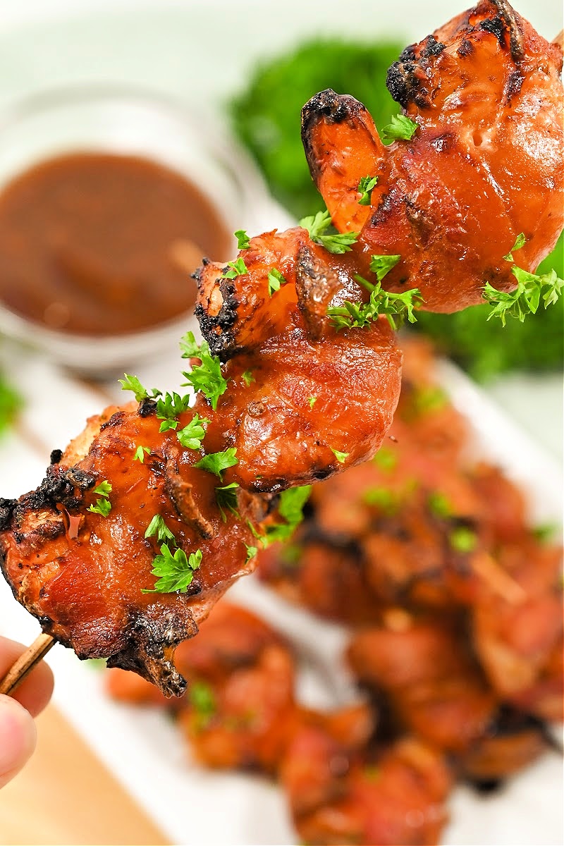 Keto Bacon Wrapped Shrimp Skewers