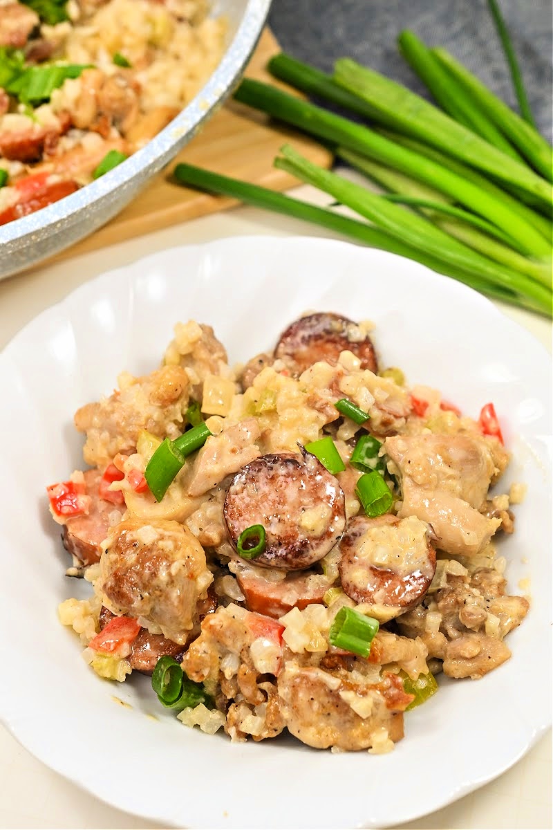 Keto Sausage and Chicken Cajun Alfredo Skillet