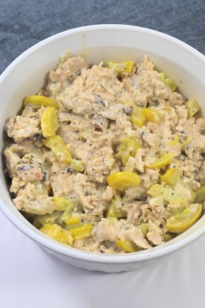 Placing the chicken and squash in the casserole