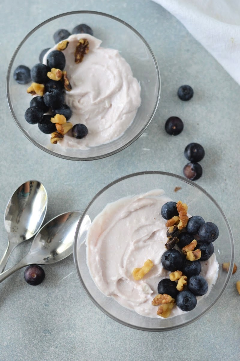 Two Bowls of Low Carb Blueberry Cottage Cheese Parfait