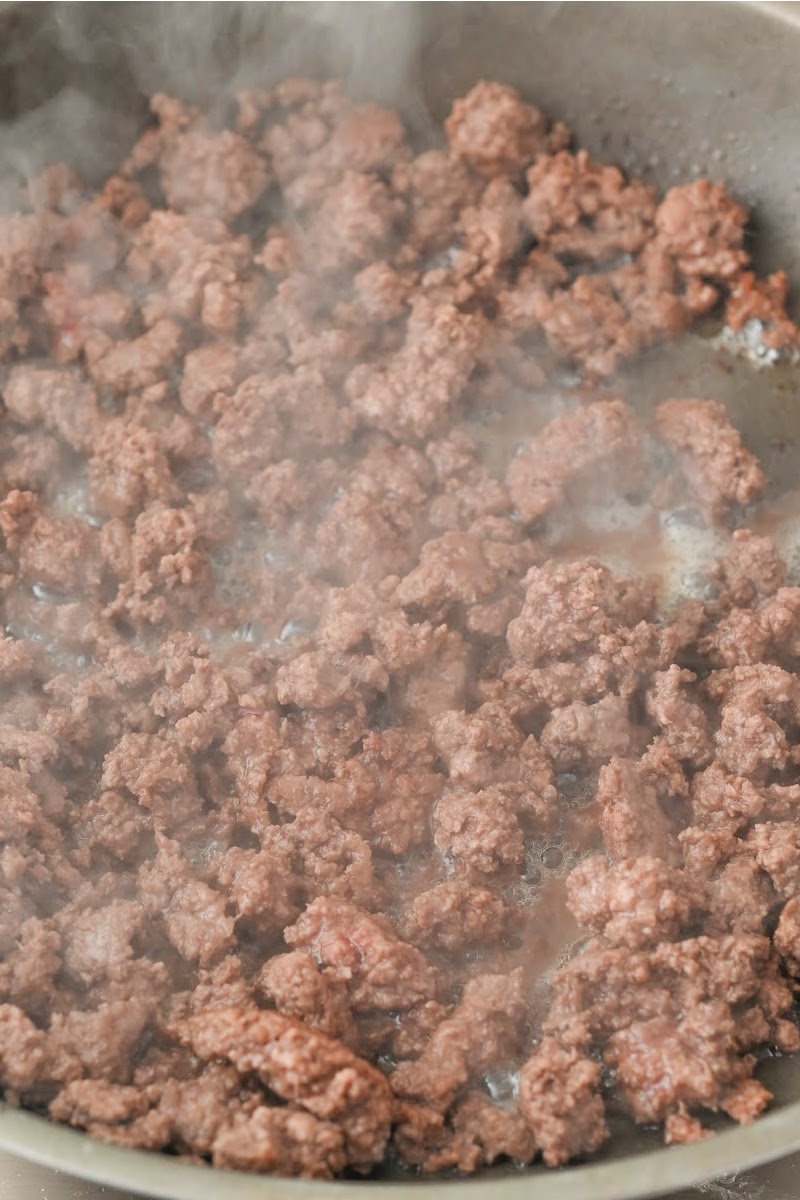 Cooking ground beef in a skillet