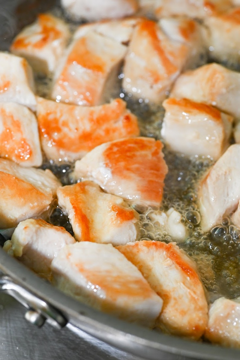 Cooked chicken in a skillet