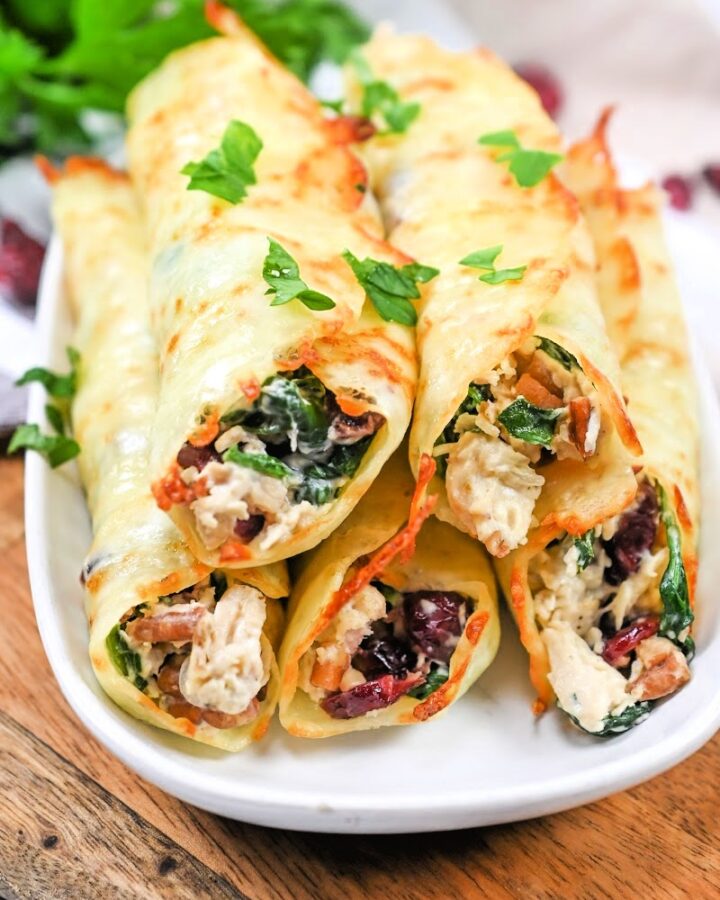 Crispy Low Carb Cranberry Pecan Chicken Roll Ups