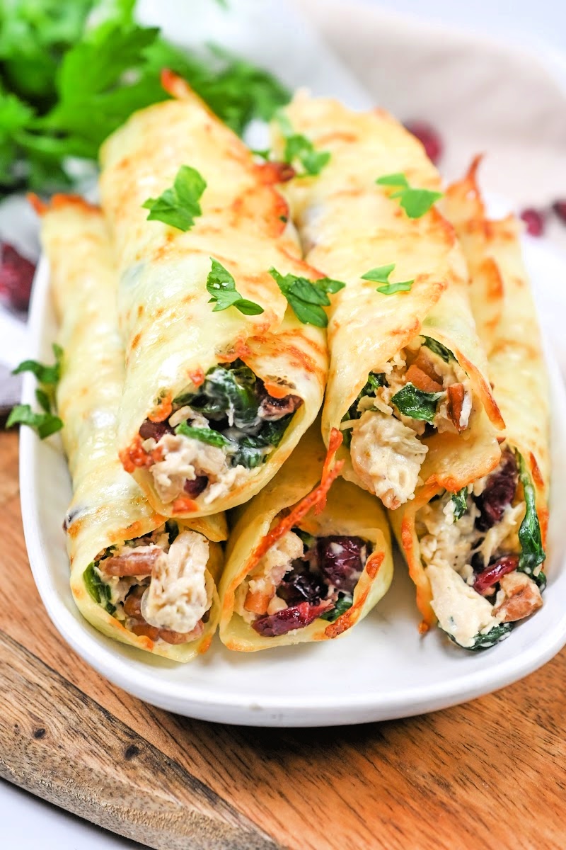 Crispy Low Carb Cranberry Pecan Chicken Roll Ups