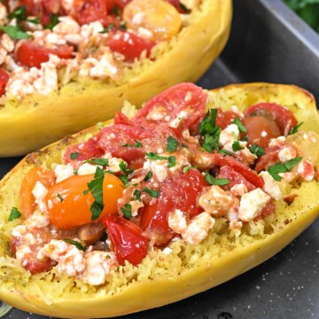 Low Carb Feta and Tomato Stuffed Spaghetti Squash