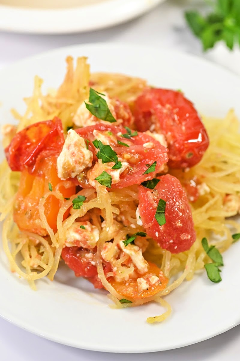 Low Carb Feta and Tomato Stuffed Spaghetti Squash