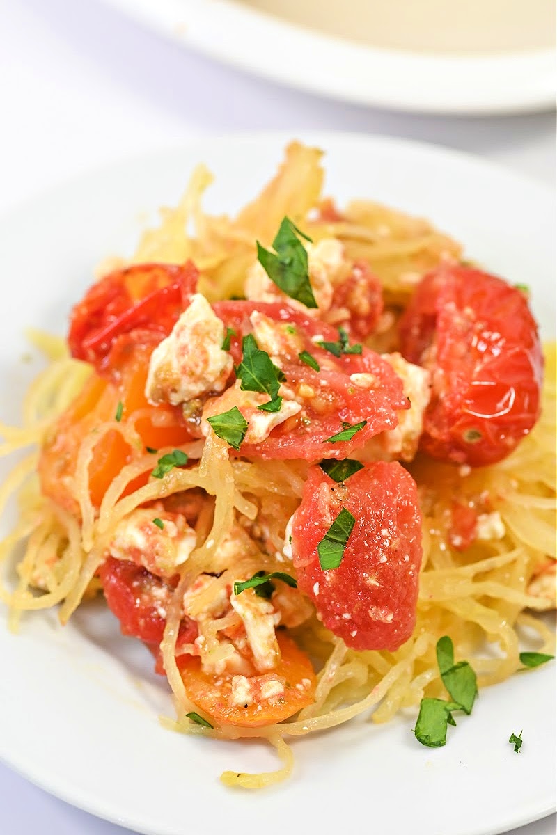Low Carb Feta and Tomato Stuffed Spaghetti Squash