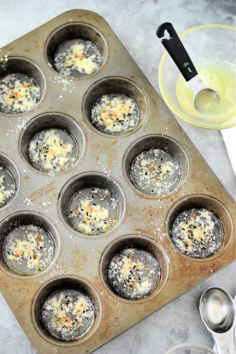 Chips mixture in a muffin tin ready to be baked