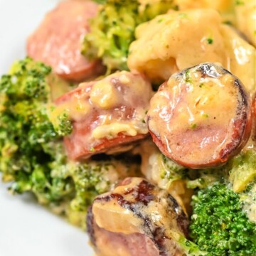 Keto Broccoli and Cauliflower Au Gratin With Sausage