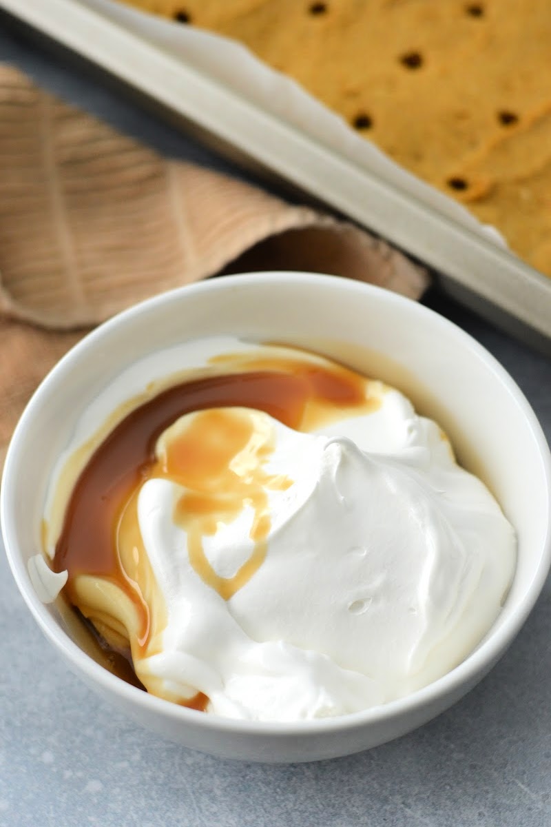 Mixing Caramel sauce into the whipped topping