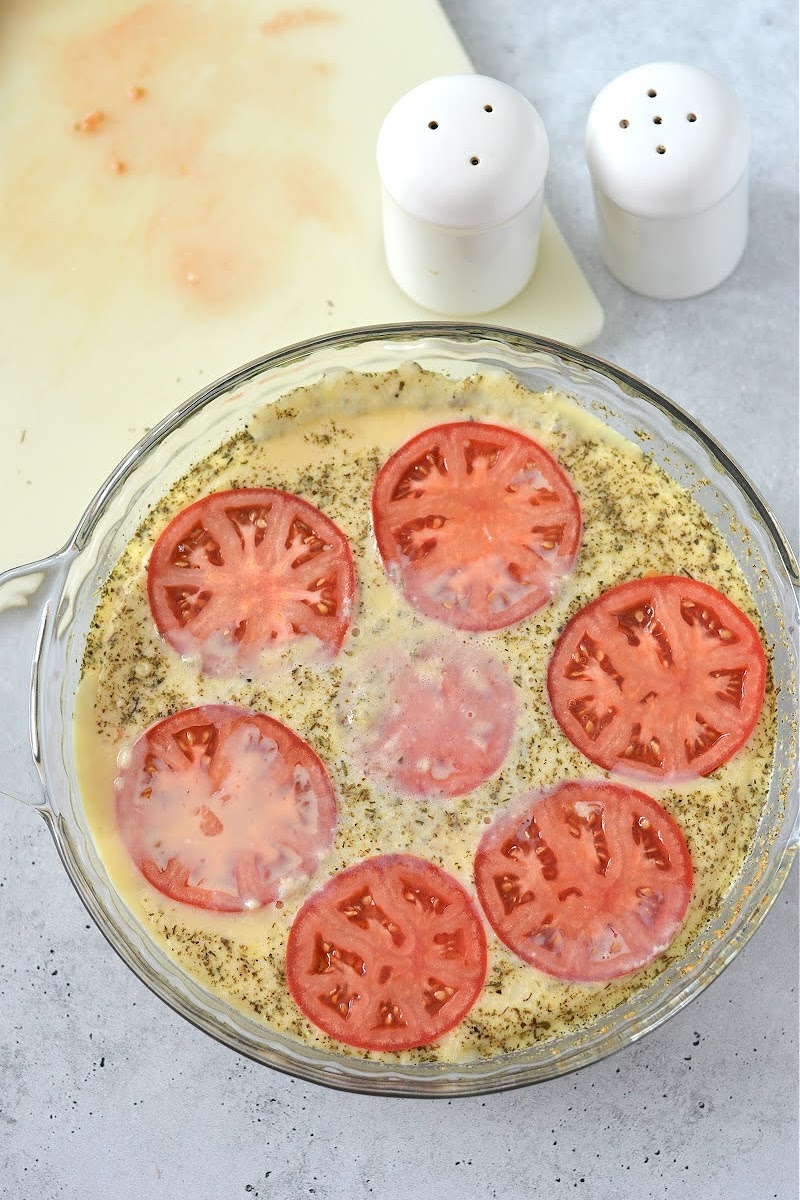 Unbaked Low Carb Crustless Tomato Quiche