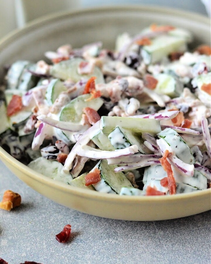 Keto Creamy Cucumber Salad With Cranberries