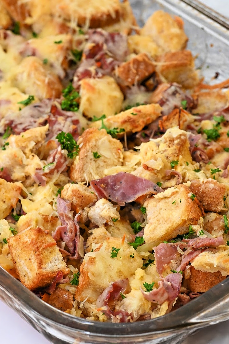 Keto Savory Reuben Bread Pudding