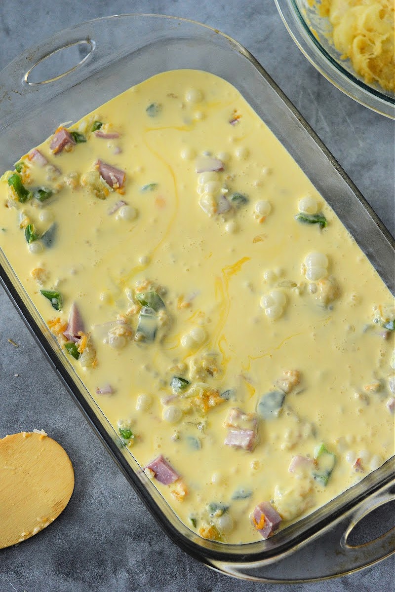 Egg mixture in the casserole dish