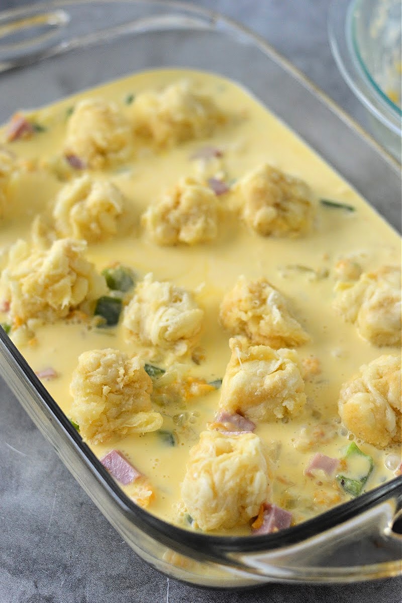Adding dough to the egg mixture