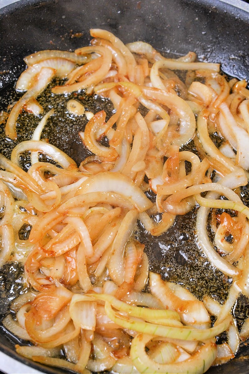 Caramelizing the onions in the skillet