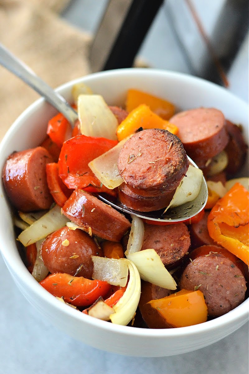 Low Carb Air fryer Chicken Sausage and Peppers