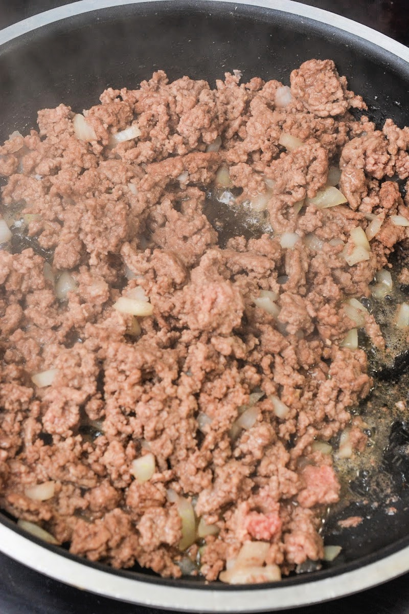 Cooking ground beef with onions