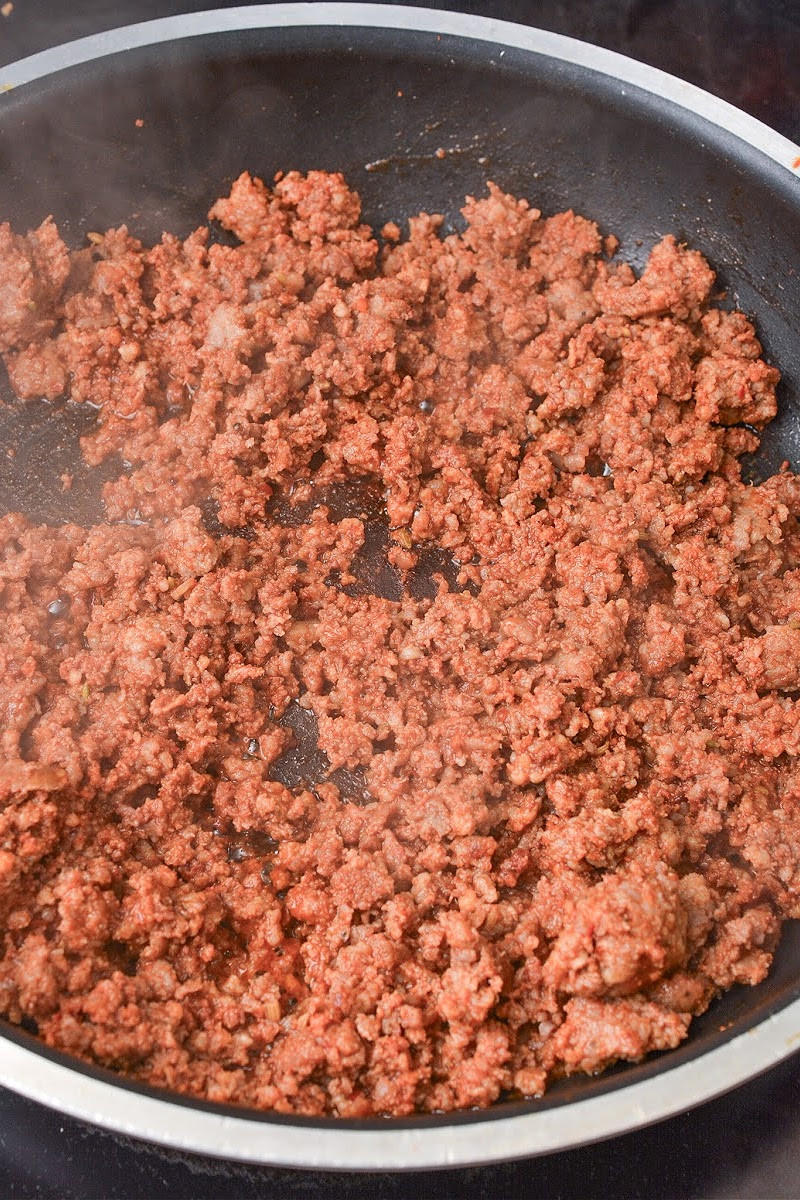 Cooking the sausage and chorizo