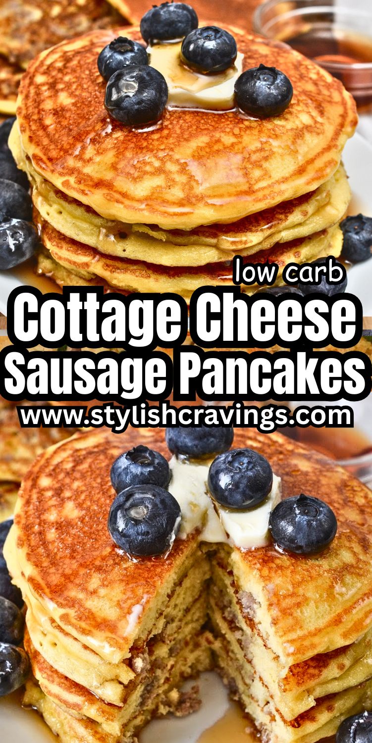 Low Carb Healthy Cottage Cheese Pancakes with Sausage