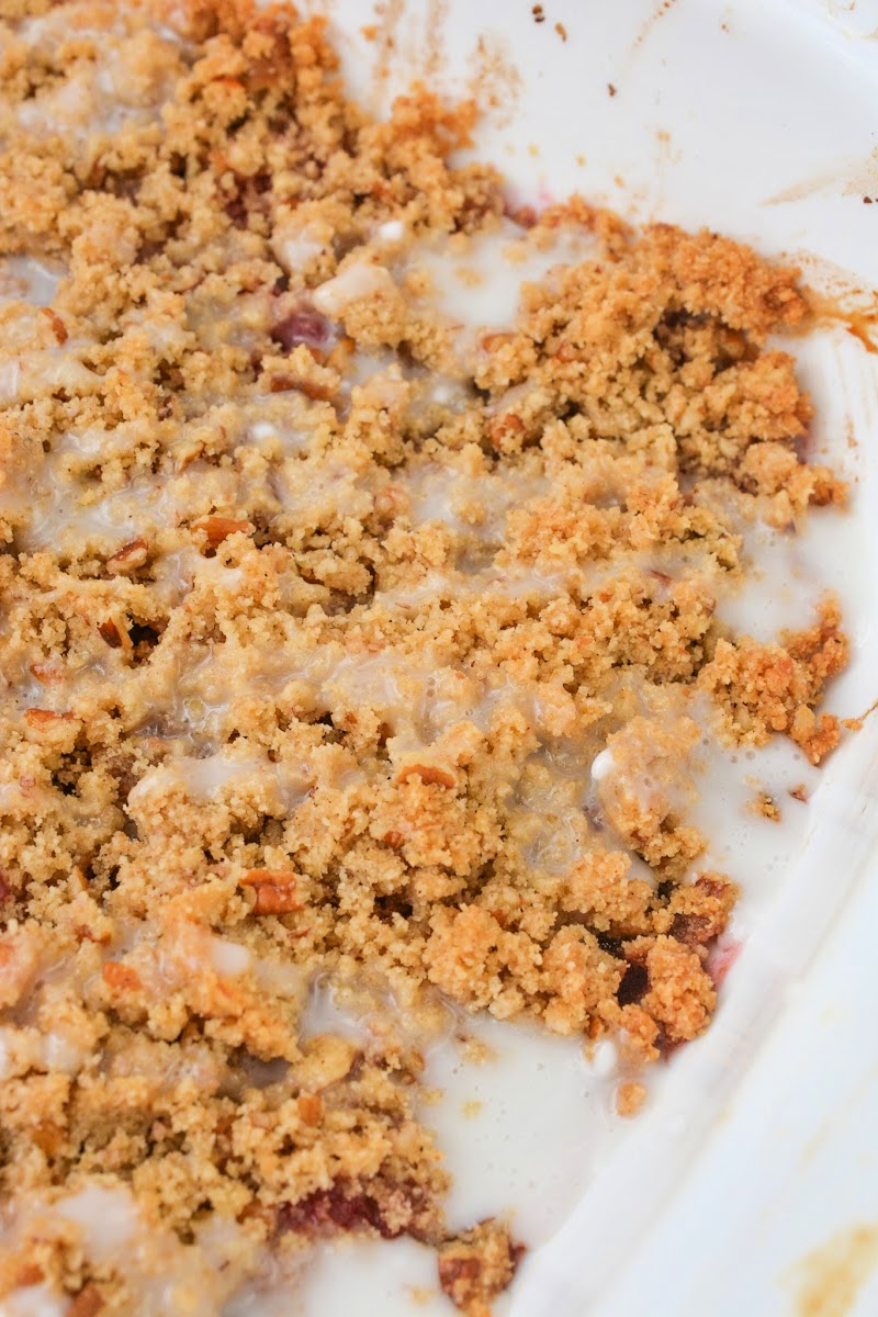 Adding glaze to the crumble