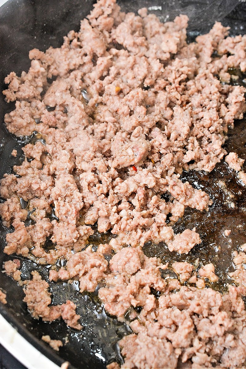 Browning sausage in a skillet