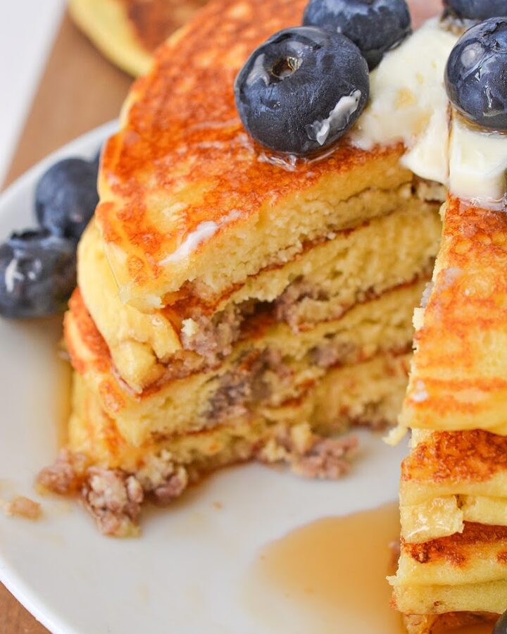Low Carb Healthy Cottage Cheese Pancakes with Sausage