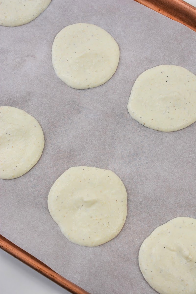 onion ring batter on a cookie sheet
