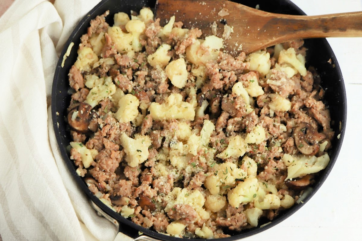 Keto Garlic Butter Sausage and Mushrooms Skillet