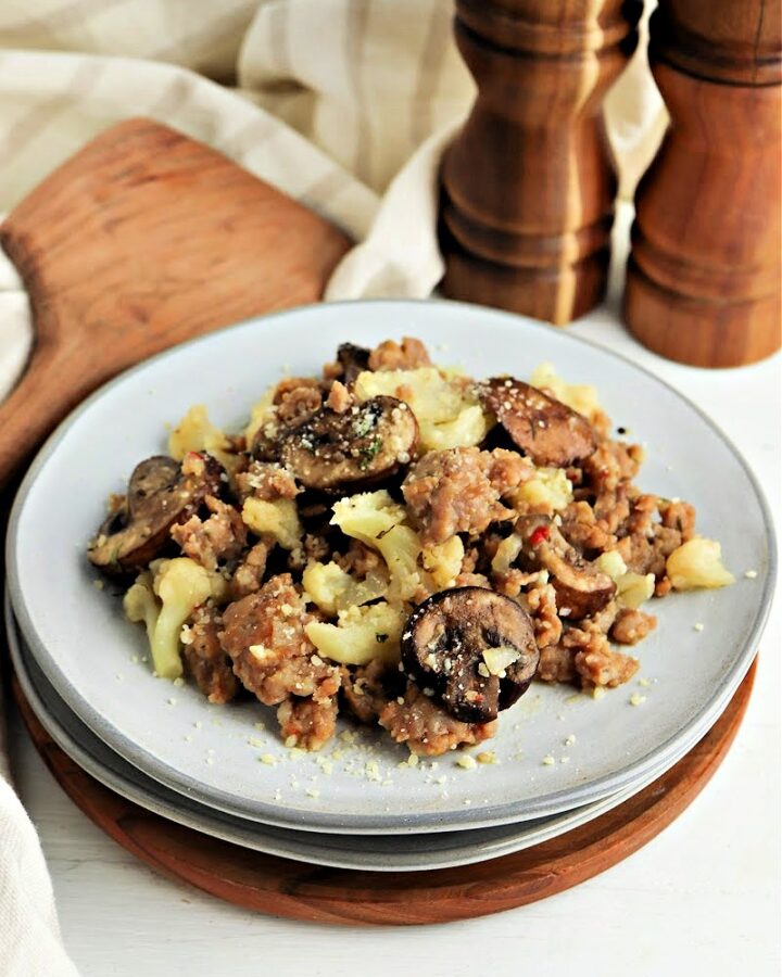 Keto Garlic Butter Sausage and Mushrooms Skillet