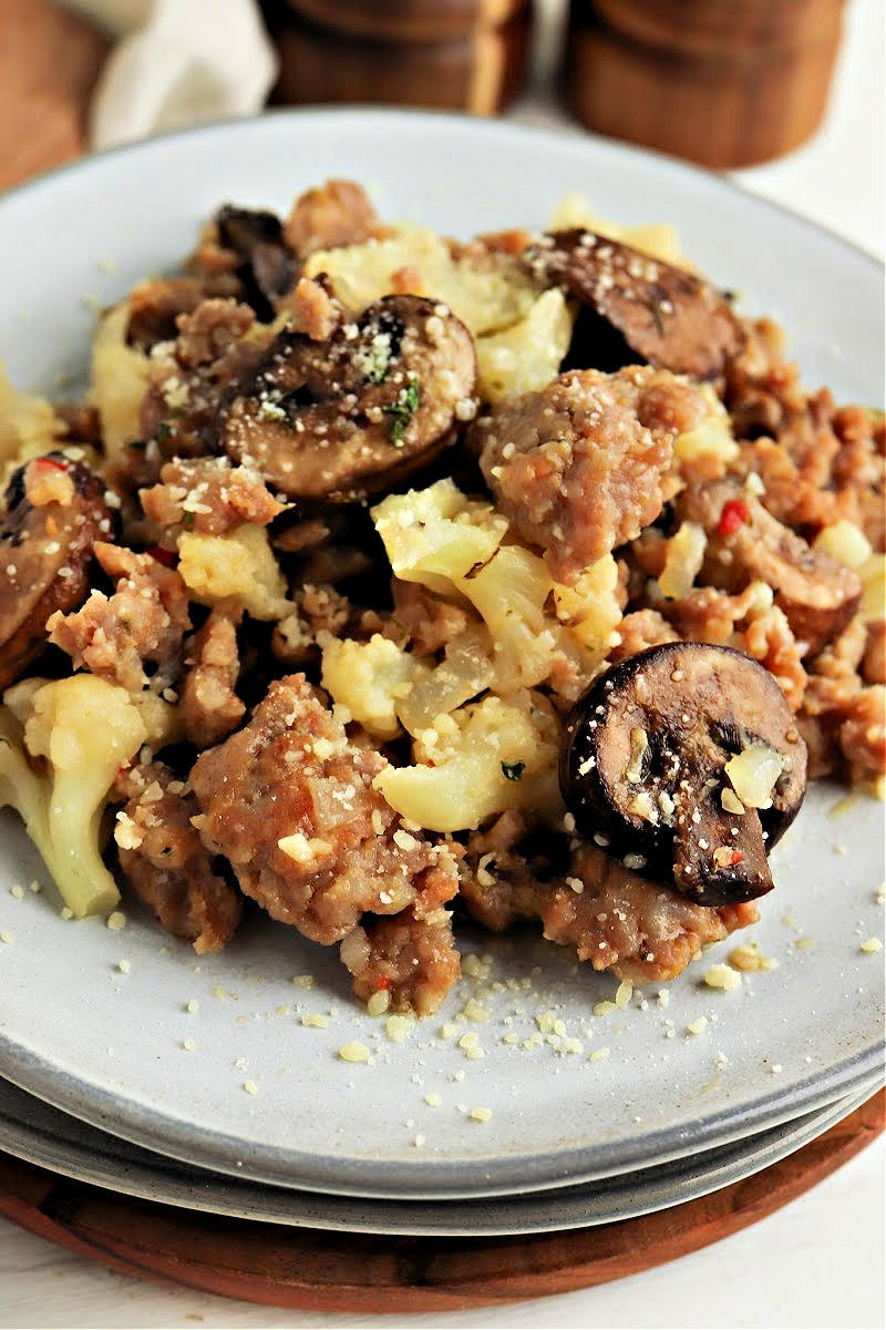 Keto Garlic Butter Sausage and Mushrooms Skillet