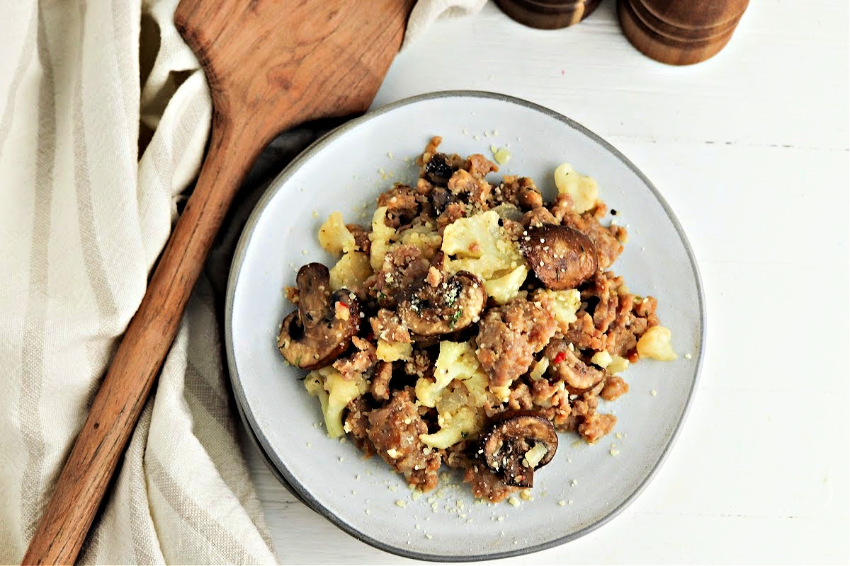 Keto Garlic Butter Sausage and Mushrooms Skillet