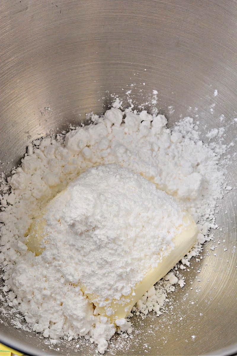 Mixing cream cheese with powdered sugar substitute