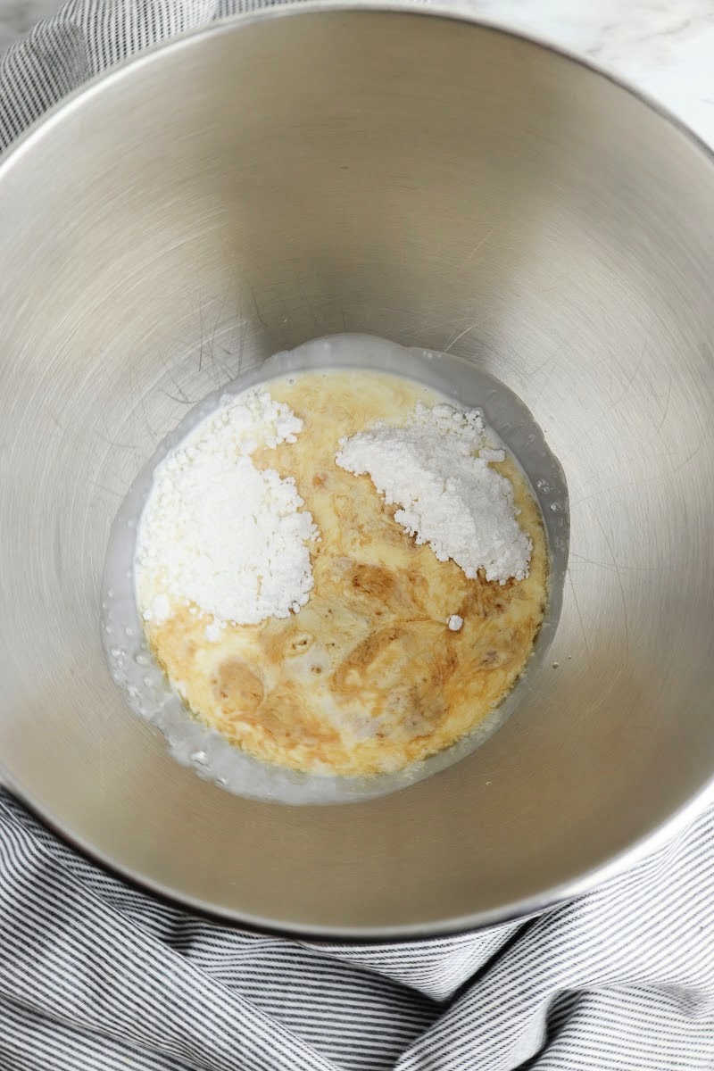 Mixing the ingredients for the salad