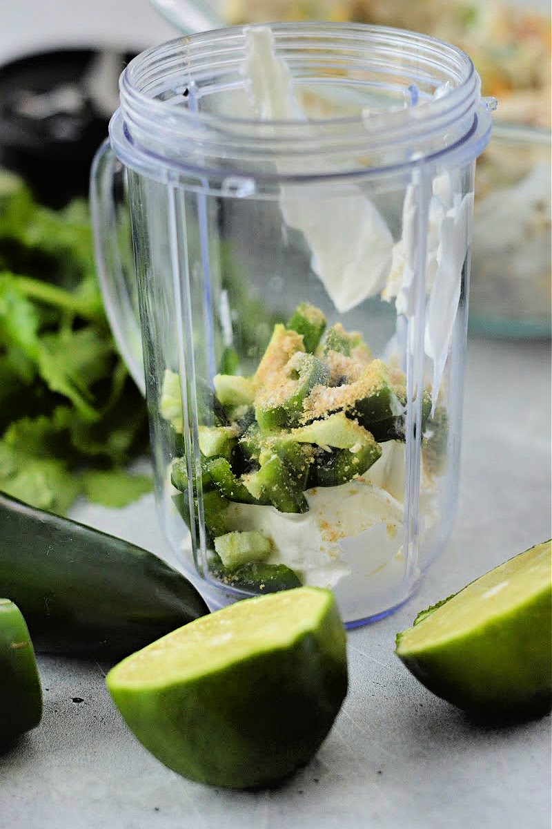 Adding dressing ingredients to the blender