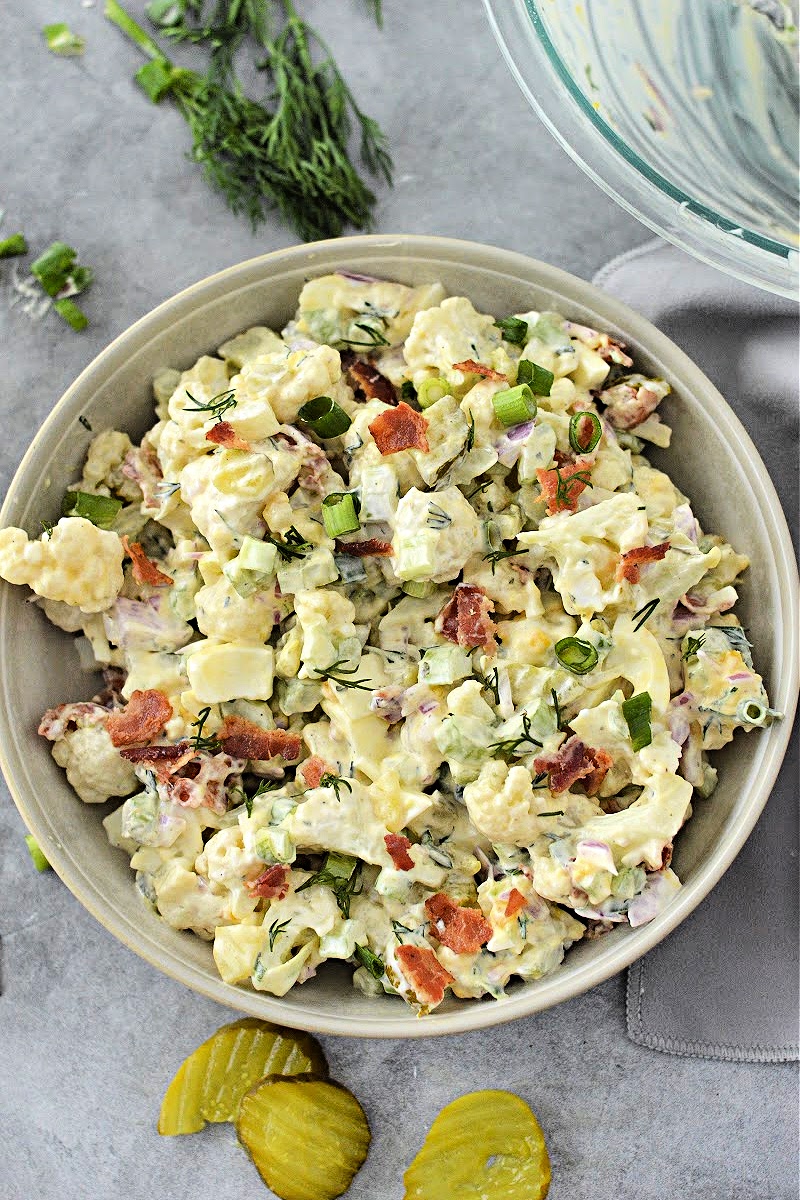 Keto Dill Pickle Ranch Cauliflower Salad
