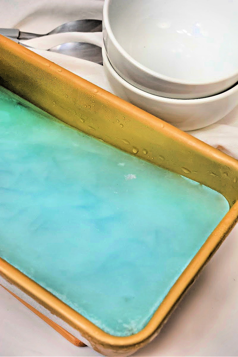 Frozen blue Keto Gatorade Sorbet in a loaf pan