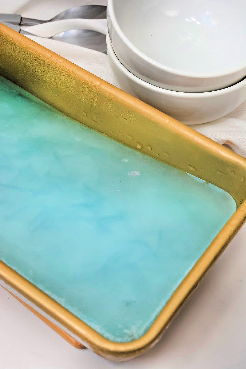 Frozen blue Keto Gatorade Sorbet in a loaf pan