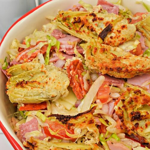 Low Carb Chopped Italian Salad With Crispy Artichoke