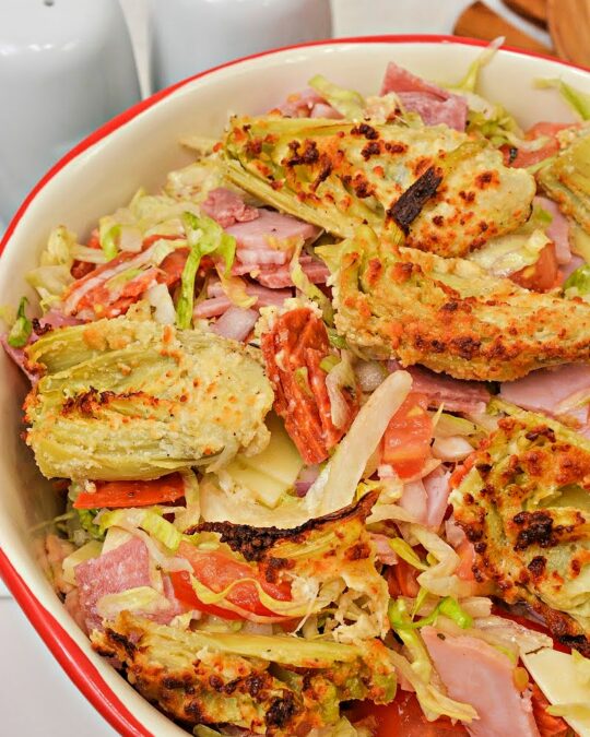 Low Carb Chopped Italian Salad With Crispy Artichoke