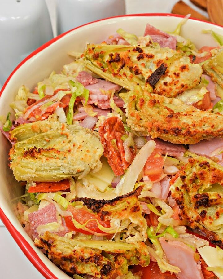 Low Carb Chopped Italian Salad With Crispy Artichoke