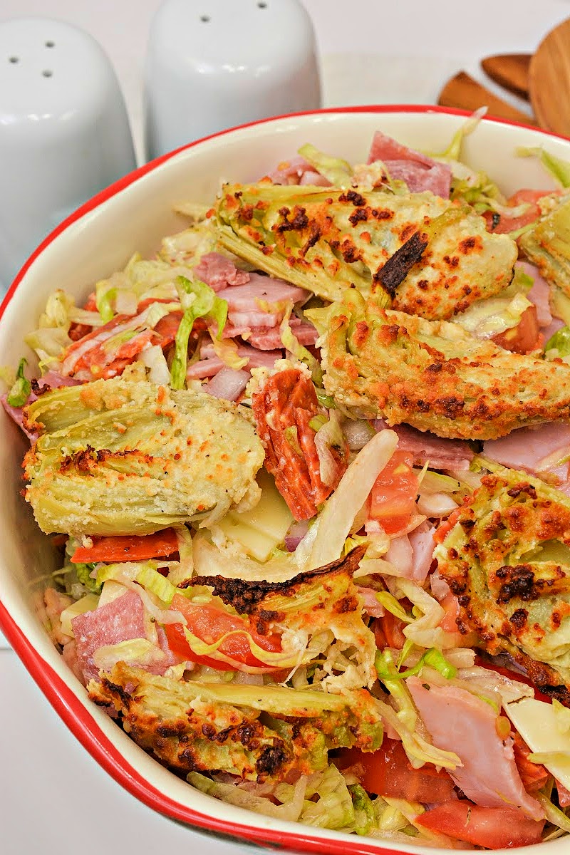 Low Carb Chopped Italian Salad With Crispy Artichoke