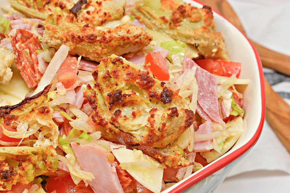 Low Carb Chopped Italian Salad With Crispy Artichoke