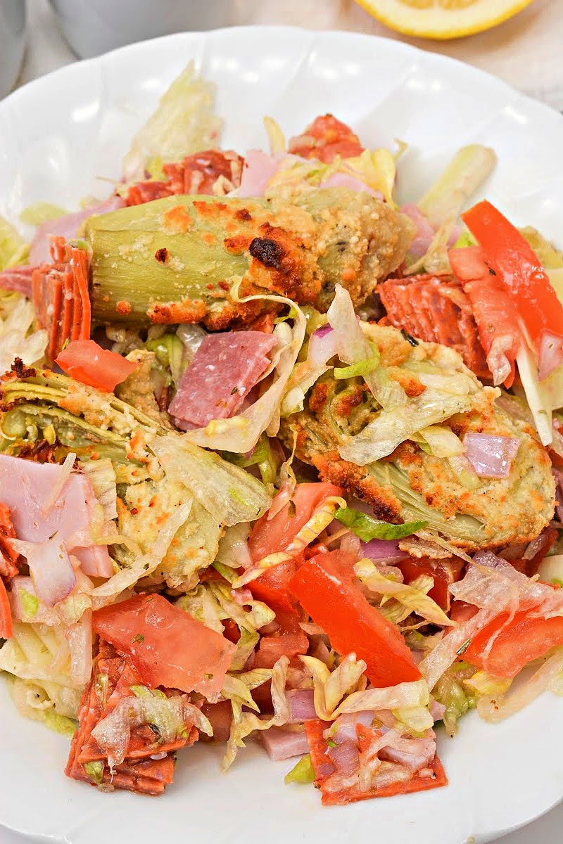 Low Carb Chopped Italian Salad With Crispy Artichoke